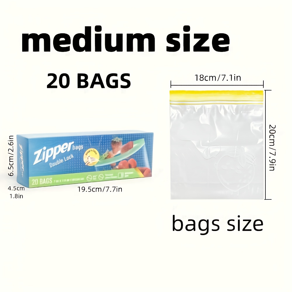 15/20/30pcs Small/Medium/Large Sandwich Bags with Double Lock Seal - Thick, Refrigerator Freezer Bags for Food Storage & Freshness, Reusable Zipper Bags for Easy Sealing, Multi-Purpose Kitchen Organization Essentials, Sandwich Bags