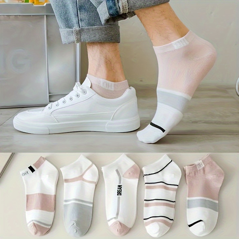 

Cotton Couple's Ankle Socks - Breathable, Soft Knit Fabric Striped Short Socks, 5 Pairs Pack, Unisex, Hand Wash/ Recommended
