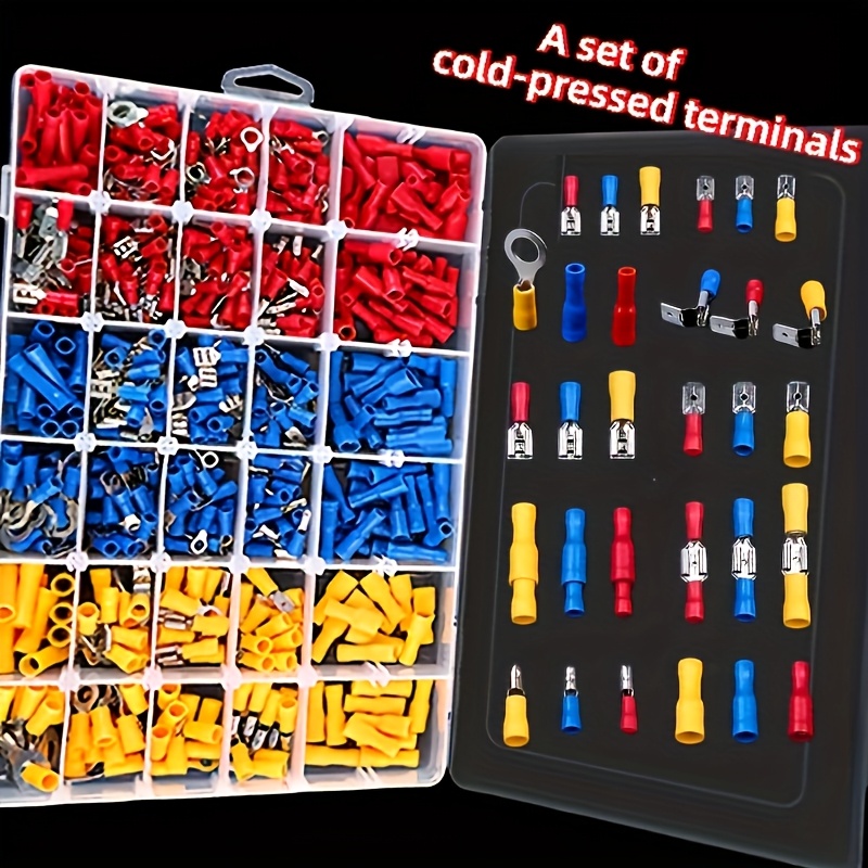 

102pcs Insulated Spade Terminal Connectors Set, Automotive & Electronic Cable Crimp Terminals, Color-, , No Power Required, With Storage Box For Electrical Wiring