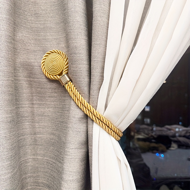 2pcs New Light Luxury Hemp Rope Curtain Tiebacks, Small Round Cake-Shaped Magnetic Curtain Tieback Hooks, Light Luxury Door Curtain Tieback Decorative Accessories, Suitable for Home, Office, Hotel, Outdoor