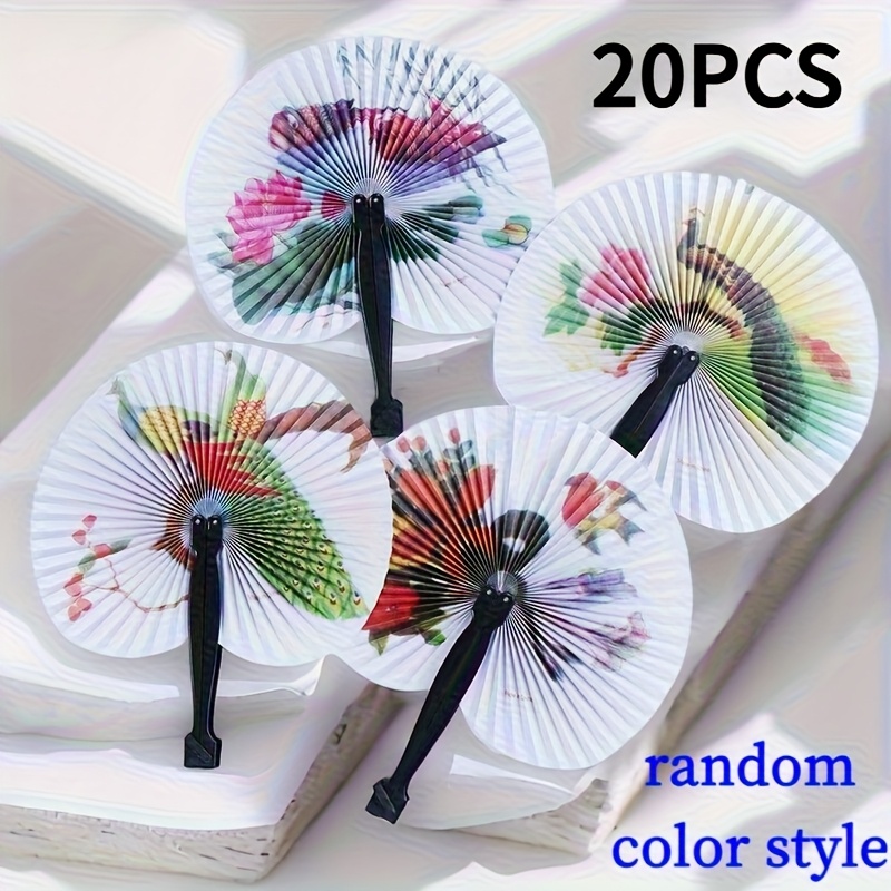 Image of 20pcs Chinese Fans - Portable, Foldable, Classical Art Design With Floral And Bird Patterns, Suitable For Gifts And Decorations, Traditional Craft Paper Fan Random