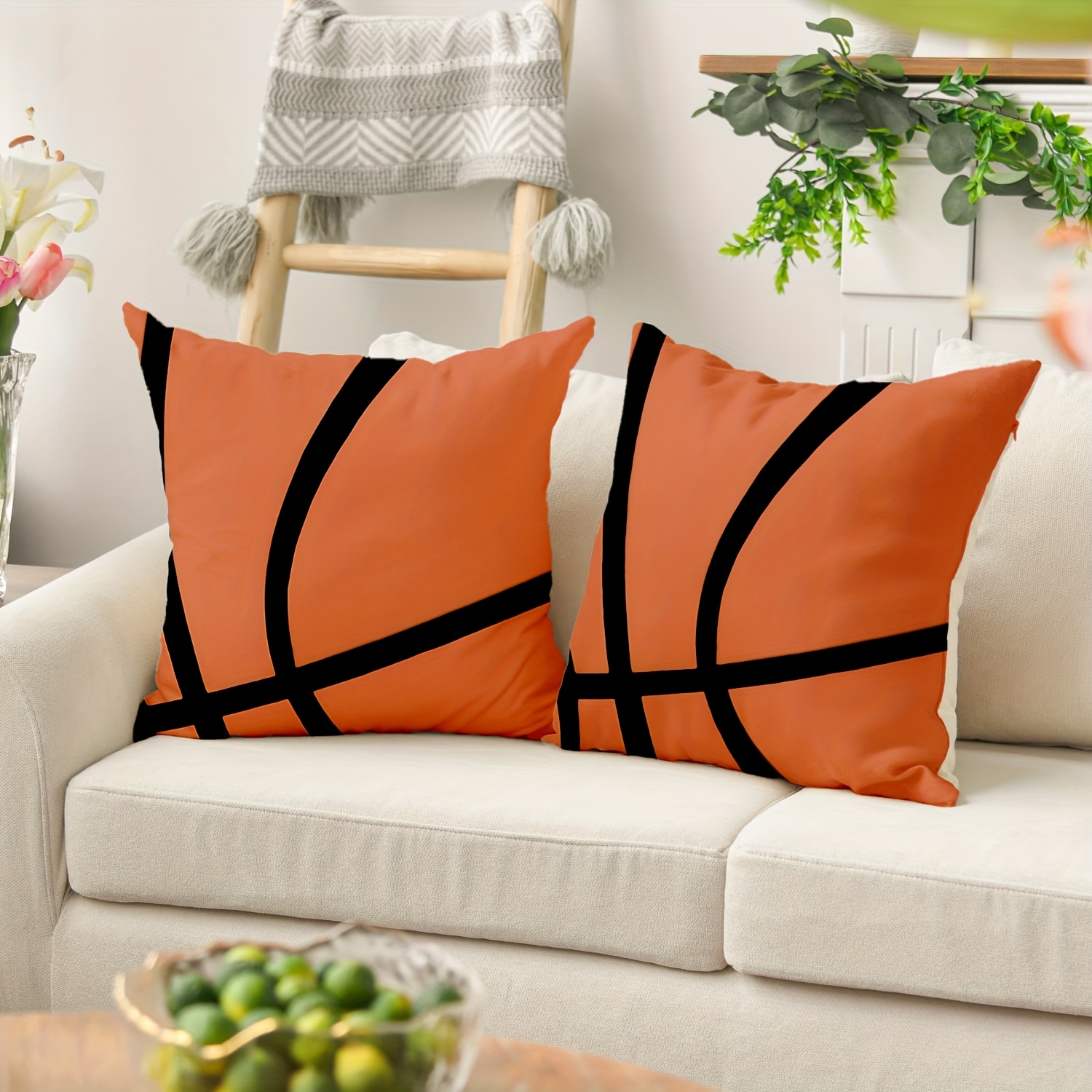 

2pcs Rustic Basketball Throw Pillow Covers, 18x18 Inch - Soft & Comfortable Fabric With Zipper Closure, Hand Washable - Living Room & Bedroom Decor, Pillows For Bed