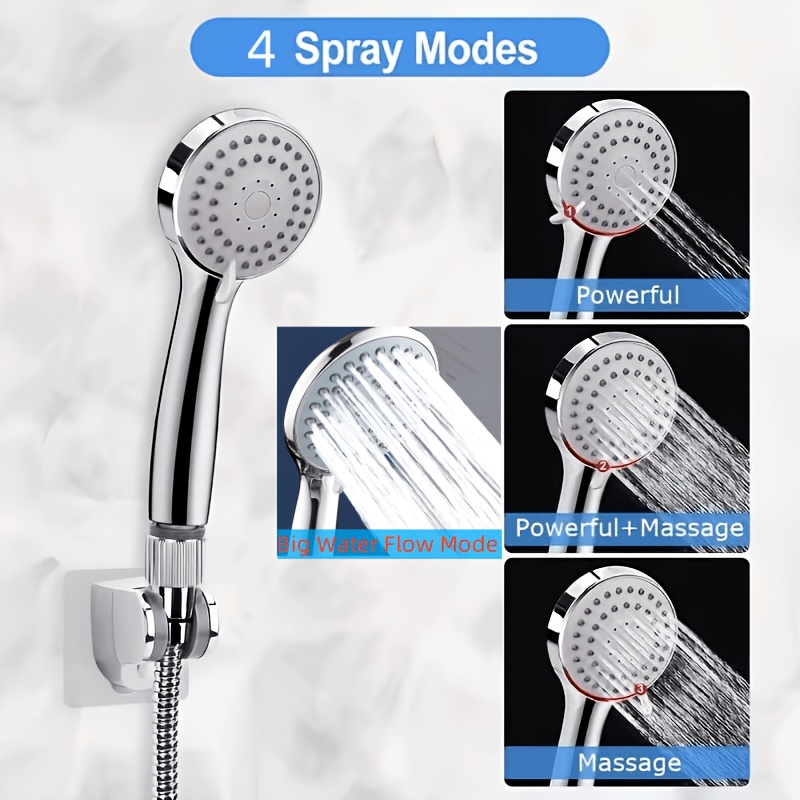 Shower Head, High Pressure Rainfall/Handheld Shower Combo with 13inch Extension Arm, Various Settings, Anti-leak Shower Head with Holder, Height/Angle Adjustable, Chrome, Matte Black