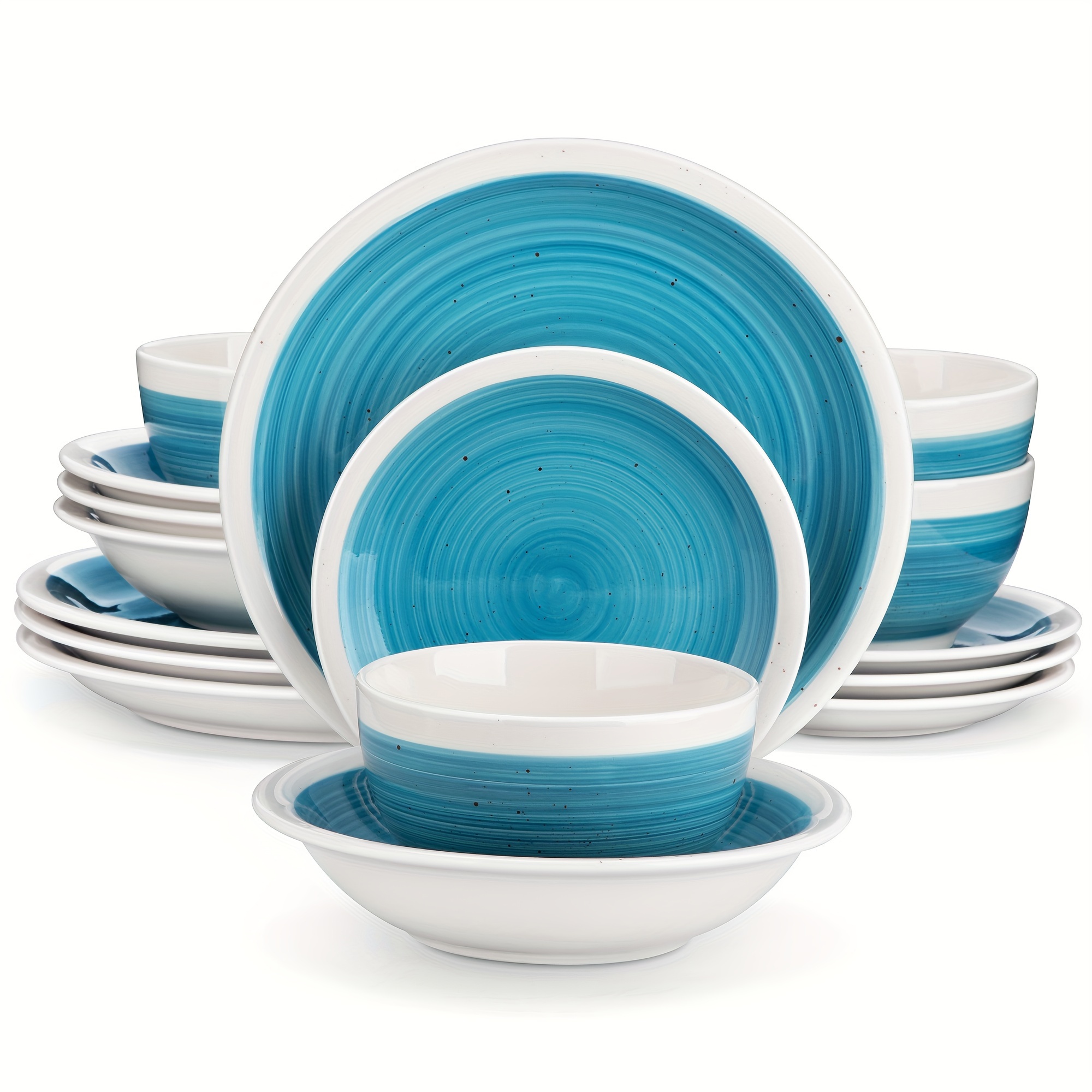 

16pcs Dinnerware Set, Reusable Blue Tableware, Porcelain Dining Set, Washable Plate Bowl , For Home Kitchen, Restaurant And Party, Kitchen Organizers And Storage, Kitchen Accessories