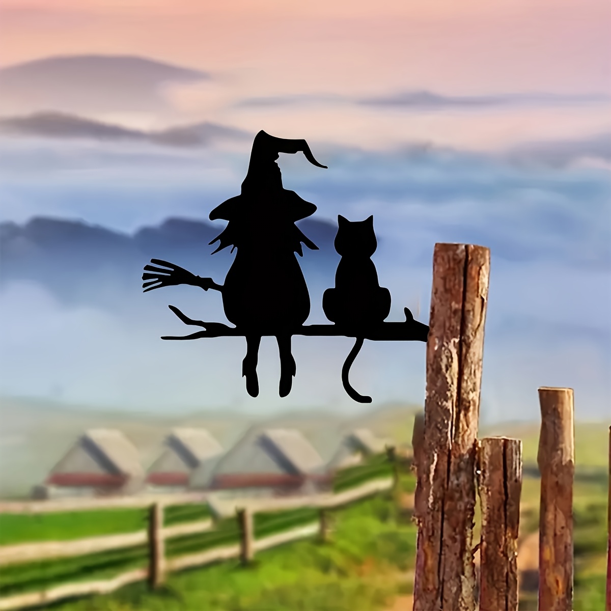 E-shop Kunsthandwerk aus : Hexenkatzenstatue, Schnitzerei der Schönheit von Halloween- im -Garten, Reizvolle Hexe und Kätzchen-Garten-Dekoration -