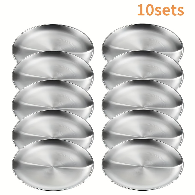 

10-pack Stainless Steel Dessert Plates - Brushed Metal , Round, , Rustproof, Thickened, For Home Kitchen, Snacks, Restaurant - Ideal For Christmas, Halloween, Thanksgiving, New Year