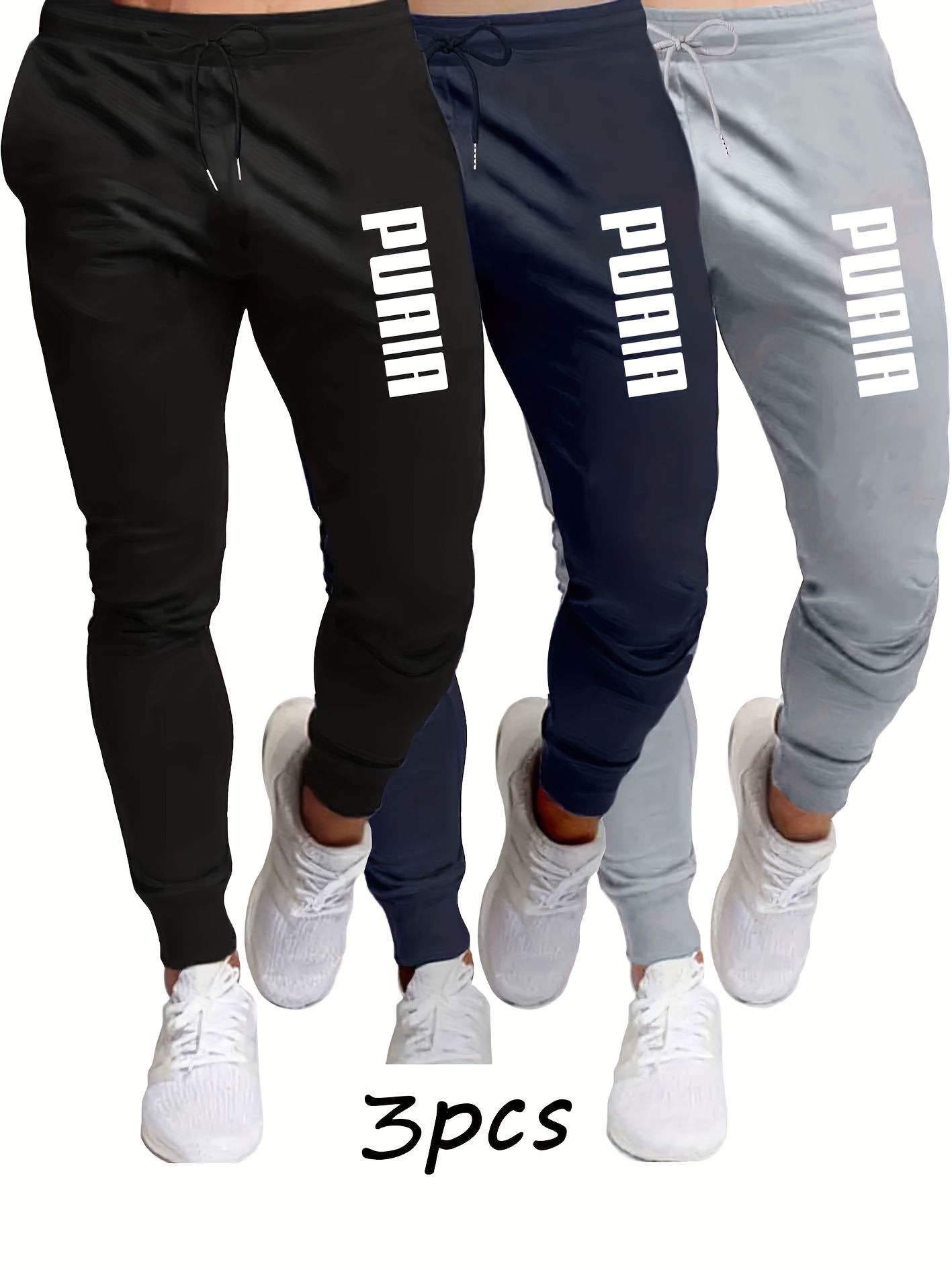 3pcs Men'S Casual Joggers with Elastic Waistband & Drawstring - Loose Fit, Mid-Rise, Solid Color, All-Season Comfort, Perfect for Running, Cycling, Travel, Outdoor Activities, Jogging Pants
