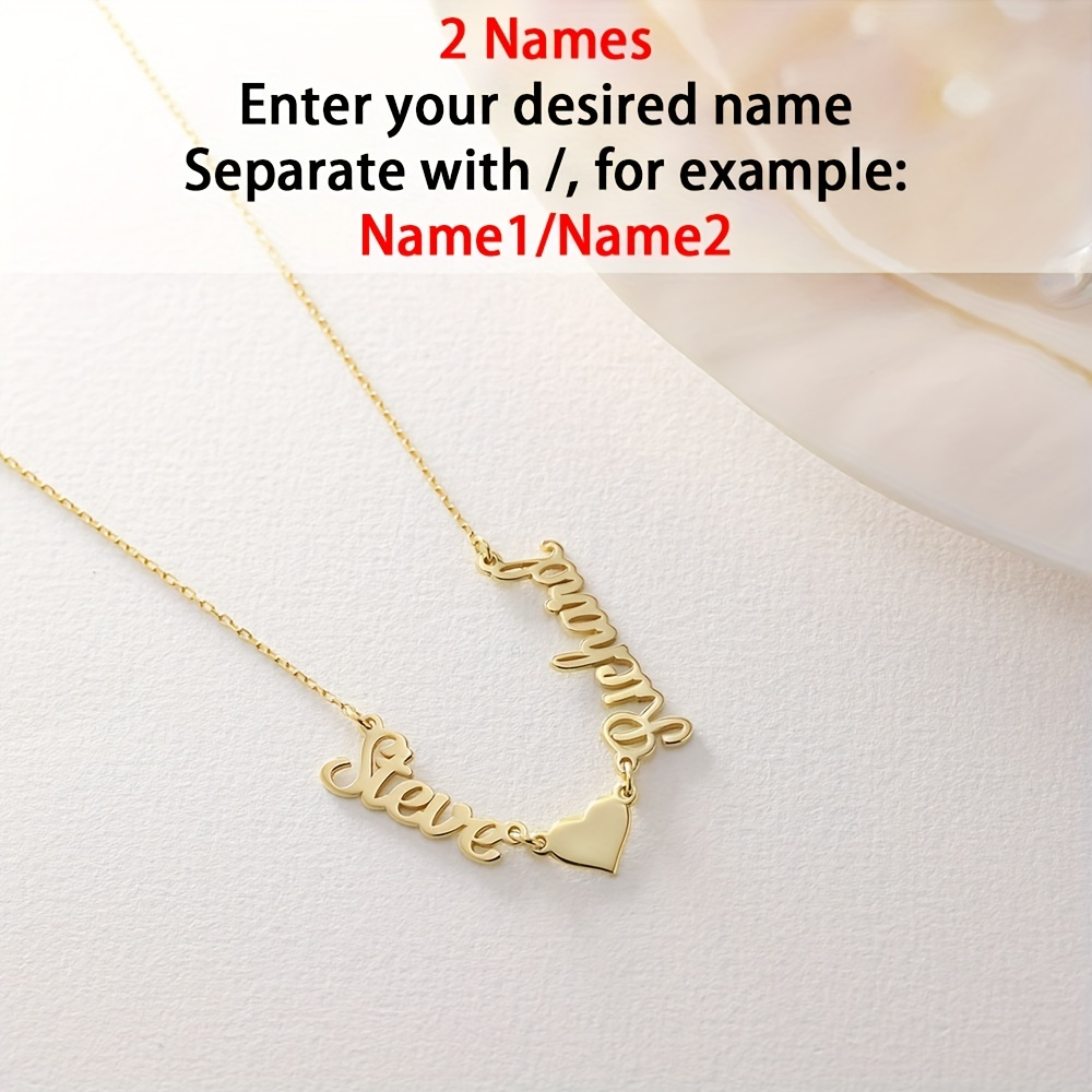 TEMU Personalized 18k Gold-plated 2 Name + 1 Heart-shaped Chain Necklace. Women' Steel Custom Necklace, Easy And Elegant Custom Jewelry. Great Gift