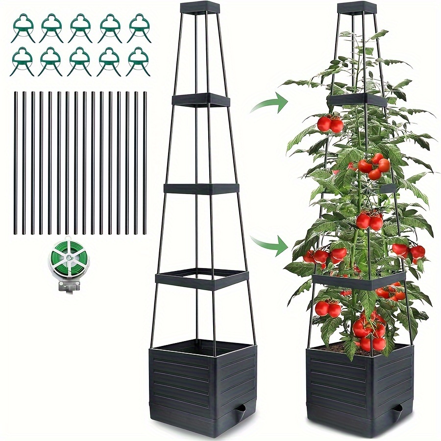 

Tomato Planter With Trellis, Self Watering Tomato Cages For Garden Pots, 57" Tomato Plant Support Cage For Patio, Tall Square Planters For Indoor Plants, Use For Indoor Outdoor (1pc)