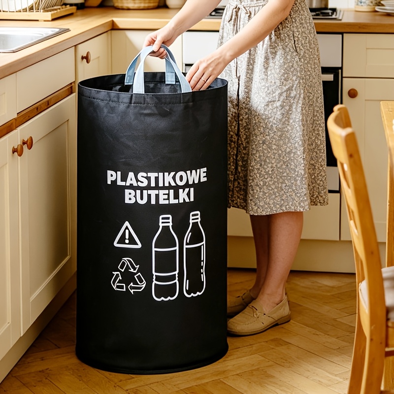 Image of Indoor Recycling Bin, 600d Oxford Fabric, Foldable, Large Capacity Plastic Bottle Recycling Bin, Foldable Plastic Bottle Storage Bin, For Summer Beverage Bottles, Pet Bottle Storage, Bottle Collector
