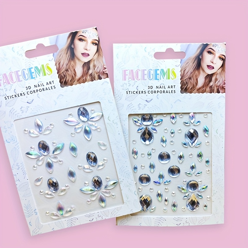 Image of 2pcs Set, Large Gemstone Style Forehead Rhinestone Stickers, For Game Days, Sports Enthusiasts, Fan Celebrations, Easy To Apply, Waterproof, Sweatproof, Gentle And Non-irritating, Safe For Skin