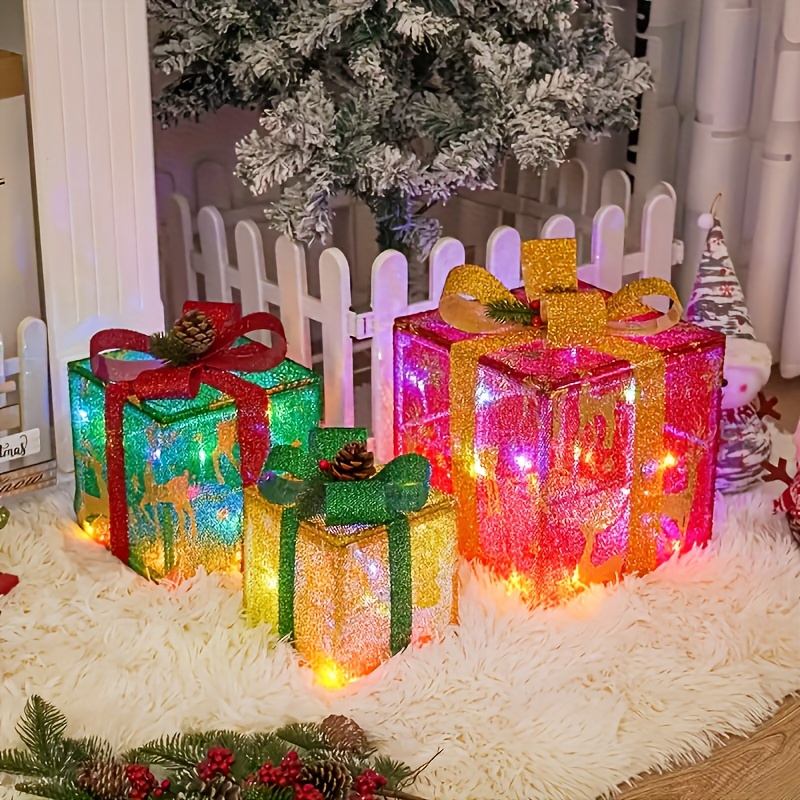 

Christmas Lighted Gift Boxes, Christmas Decorations Box, Led Light Up With Elk, Christmas Lights, Light Up Gift Box, For Christmas Indoor Outdoor Holiday Party Decor