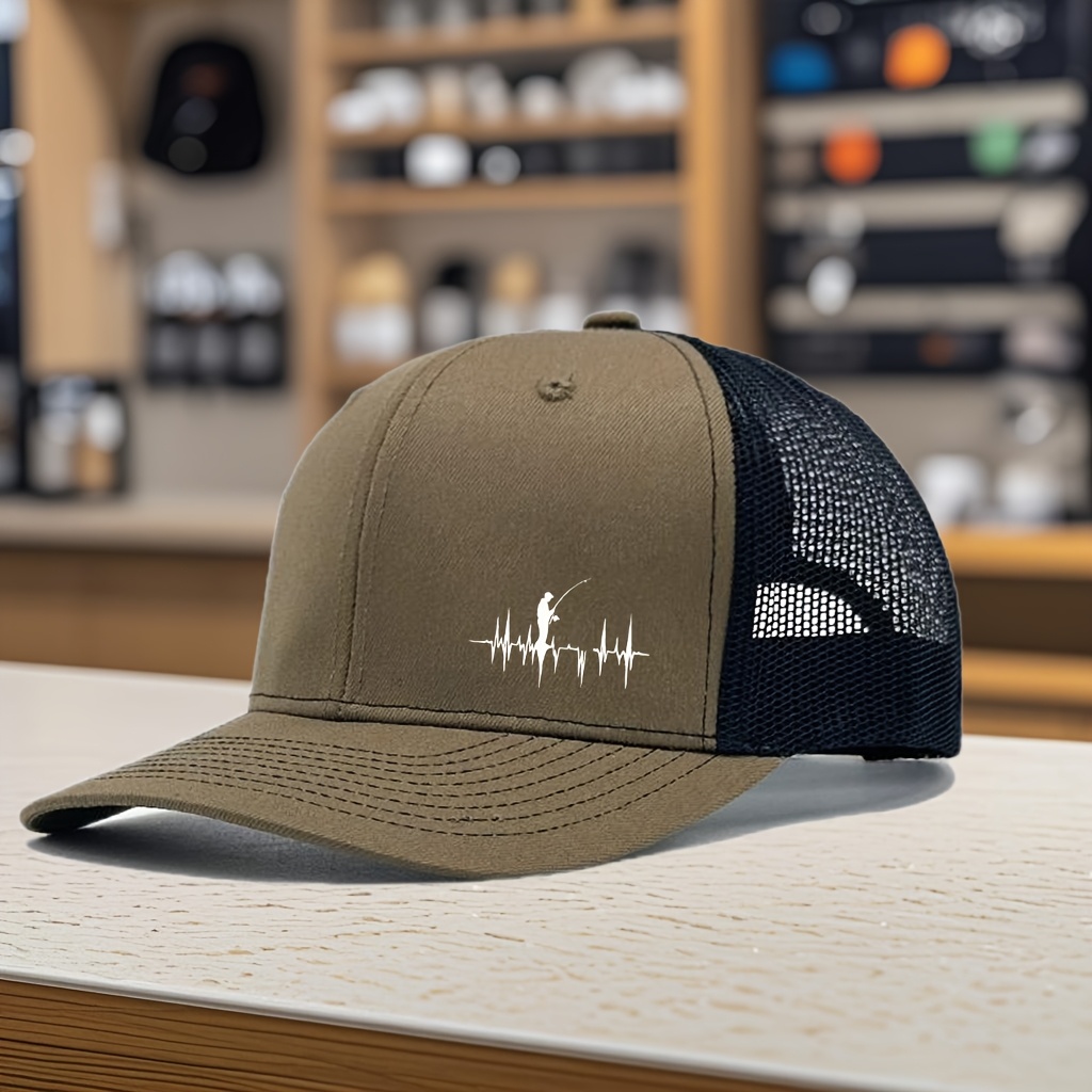 E-shop Eine Sommer-Trucker-Cap mit einem 3D-Außenangel-Druck, mit einem Mesh-Design zur Belüftung, verstellbar für Damen und Herren, in verschiedenen