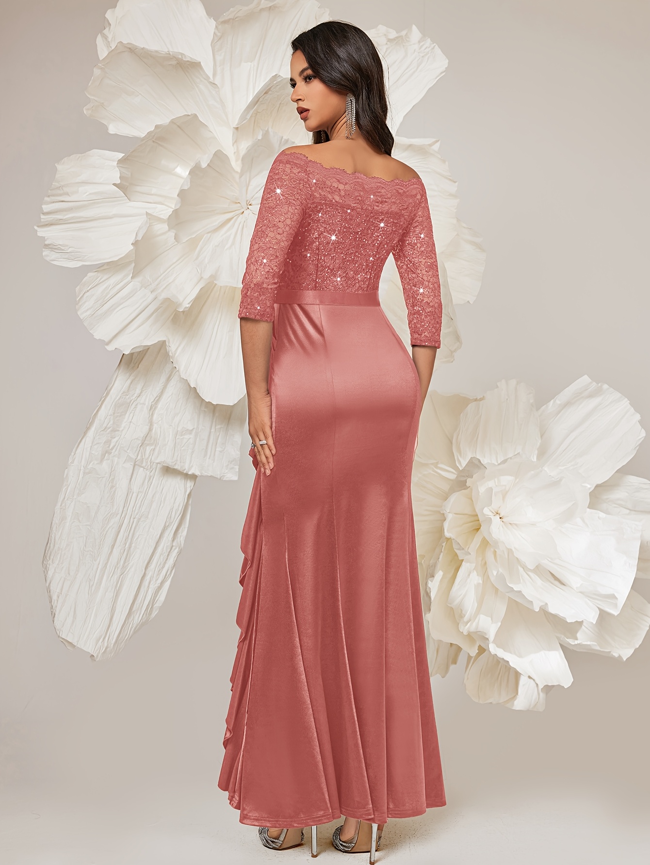 34016a elegant womens vintage sequin lace bridesmaid maxi - Temu