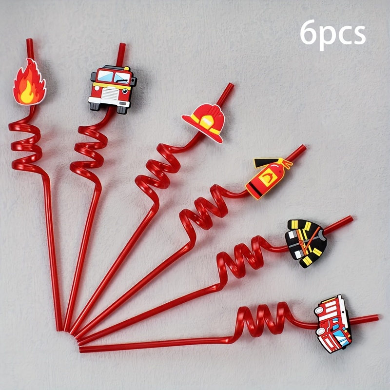 E-shop 6 Stück Feuerwehr-Thema Spiralschlappen, Flammenlöscherschläuche wiederverwendbare Partydekoration, PET-Material, lebensmittelecht, mit