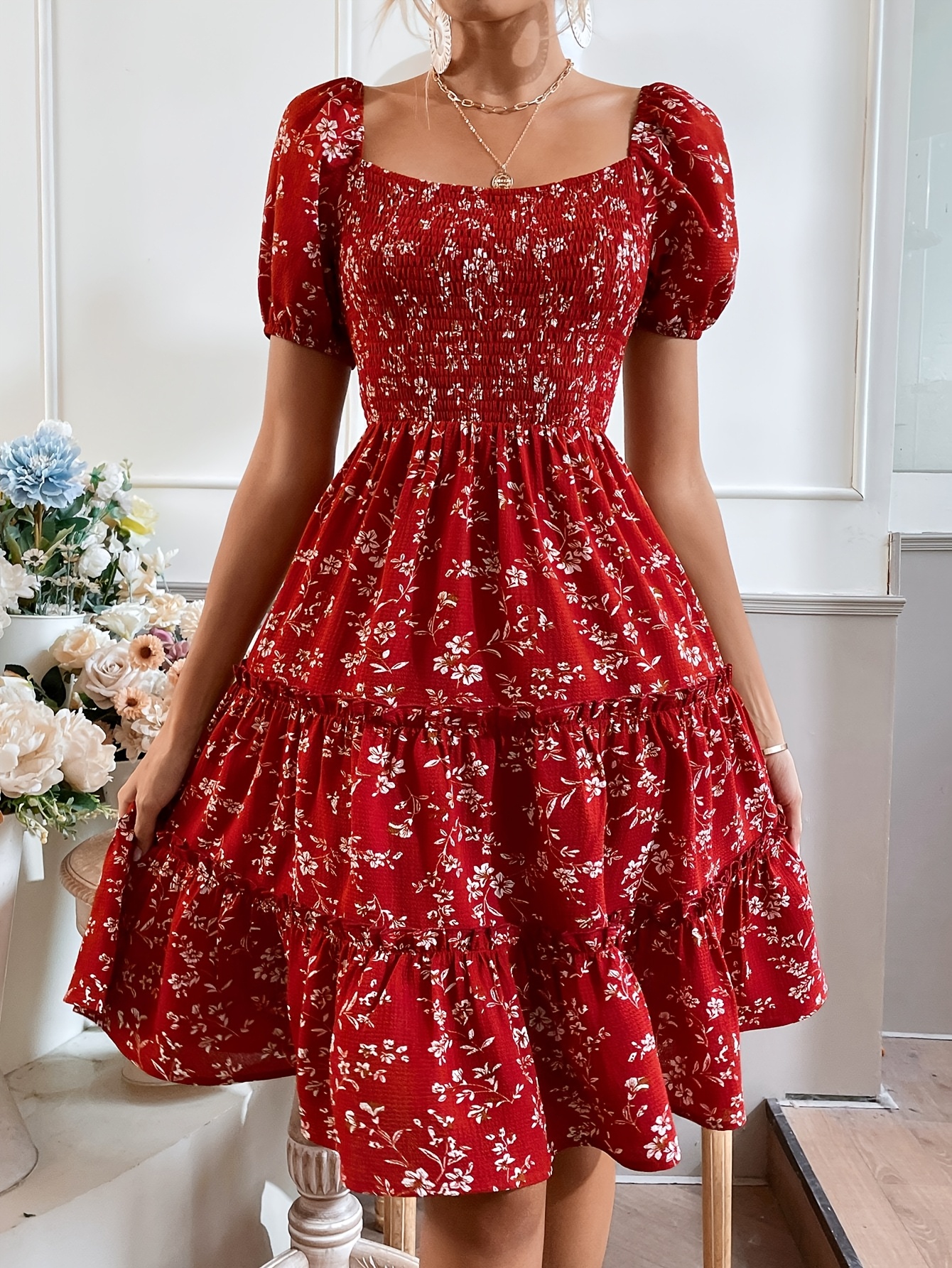 women red floral dress sold on Temu United States