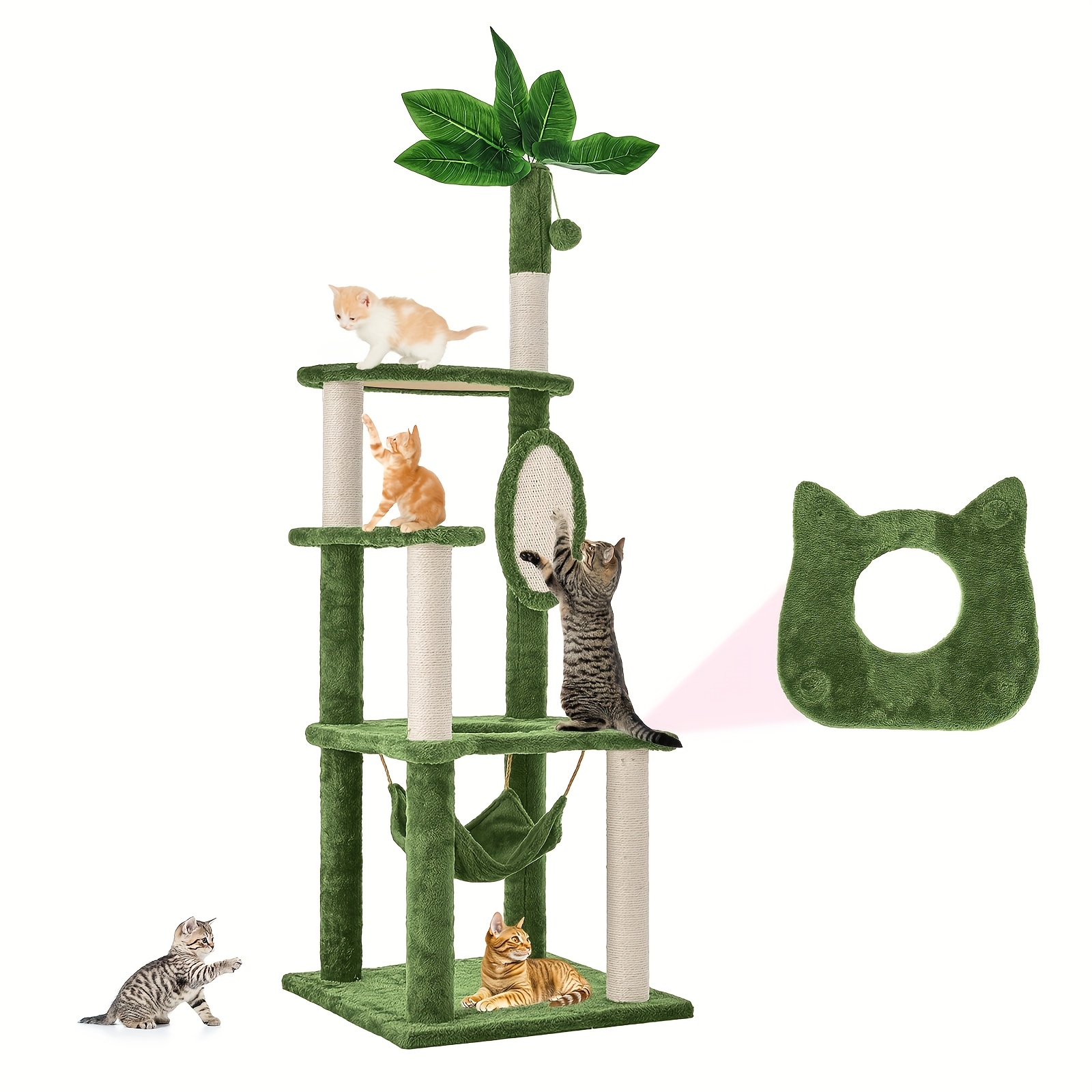 TEMU 61" Multi-level Cat Tree Condo With Hammock, Interactive Hanging Toy, And Sisal Scratching Posts - Indoor Cats, Modern , And , Cat Climbing Tree | Modern | Cozy Plush Design, Cat Furniture