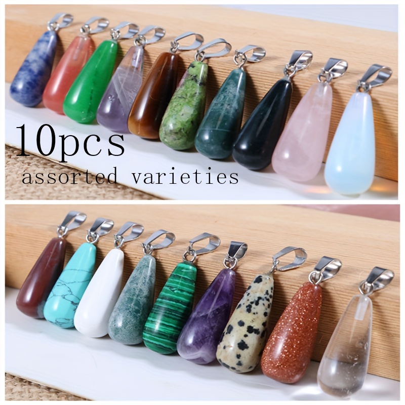 10pcs Fashion Natural Stone Green Aventurine Tiger Eye Water Drop Beads Pendant Necklace Pendant Charms For Jewelry Making Gifts