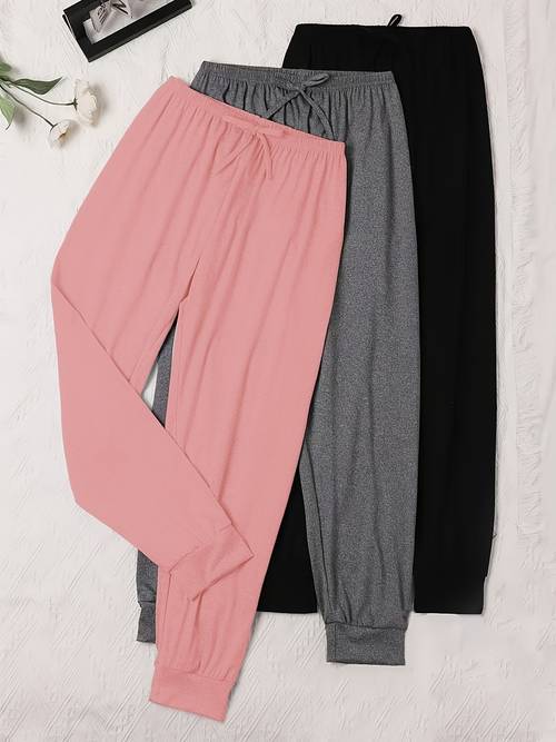 3pcs comfortable solid color printed womens pants fabric womens pants comfortable trousers