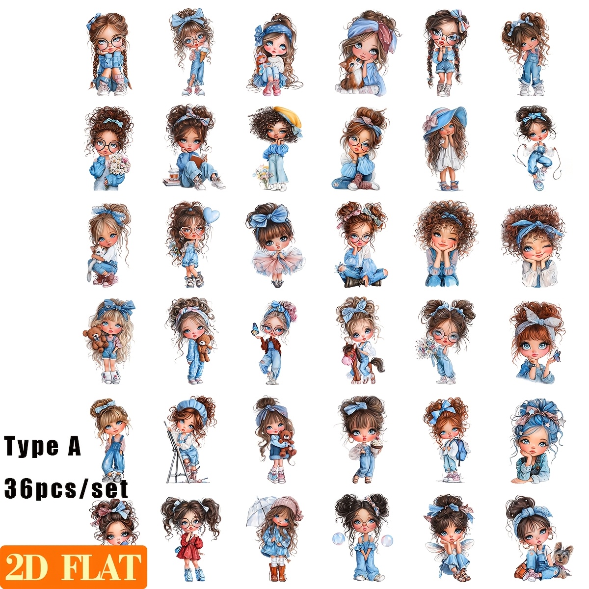 TEMU 36pcs/set Handmade Creative Vintage Fashion Denim Bow For Little Series, 2d Flat High Quality Stickers, Suitable For Trash Diaries, Notebooks,