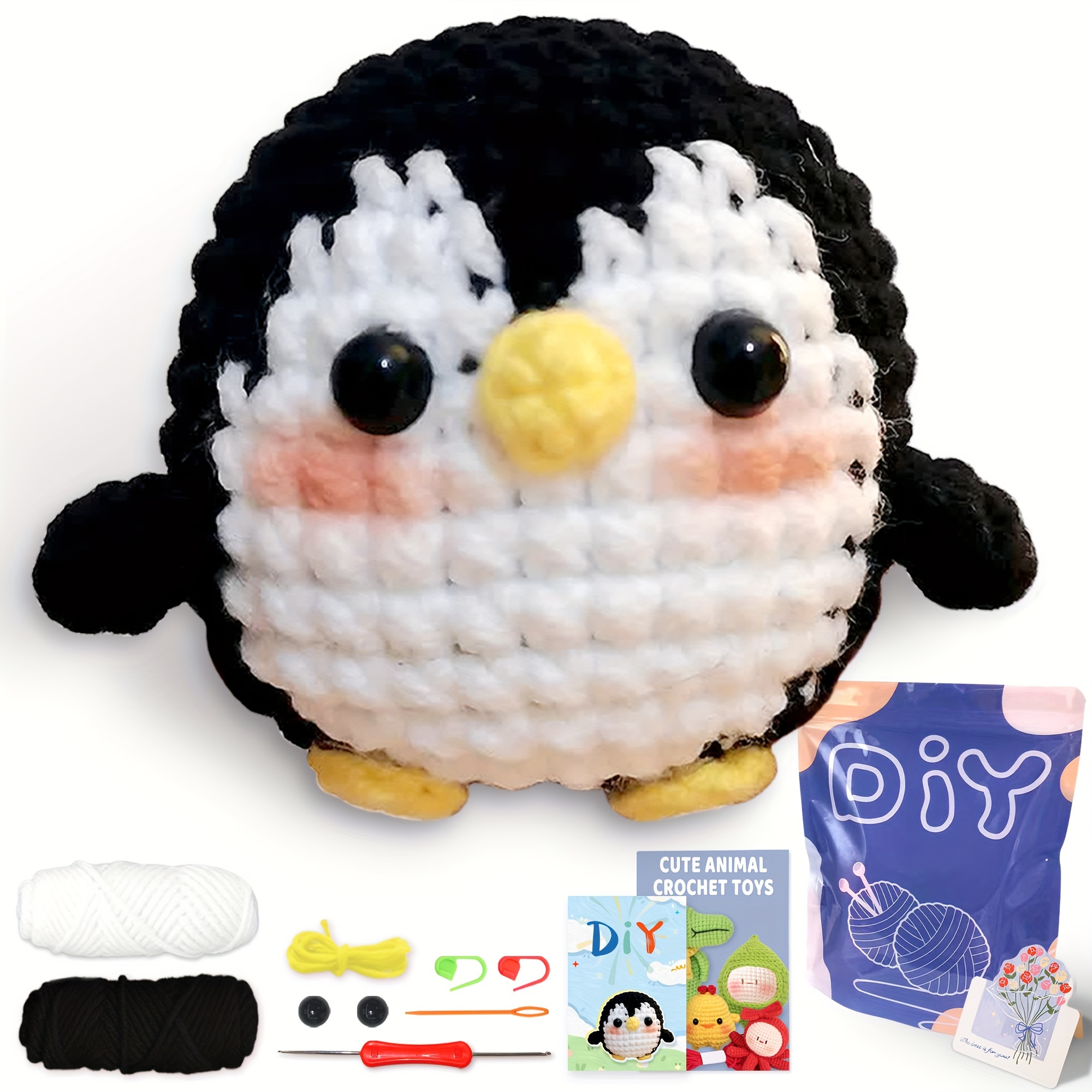 

1set New Crochet Material Package Contains English Instruction Manual, Beginner Crochet Yarn Kit For Adults, Knitting Handmade Diy Cartoon Doll For Beginners Penguin