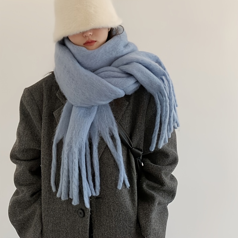 Resim Kışlık Peluş Atkı Şal - Büyük Boy Kalın Yaka Kollaj Tarzı Sarma, Yumuşak Sıcak Kulak, İspanyol Esintili Bohem Stil (Beyaz/Pembe/Kırmızı/Siyah) - Partiler Ofis ve Soğuk Hava İçin Noel Aksesuar 