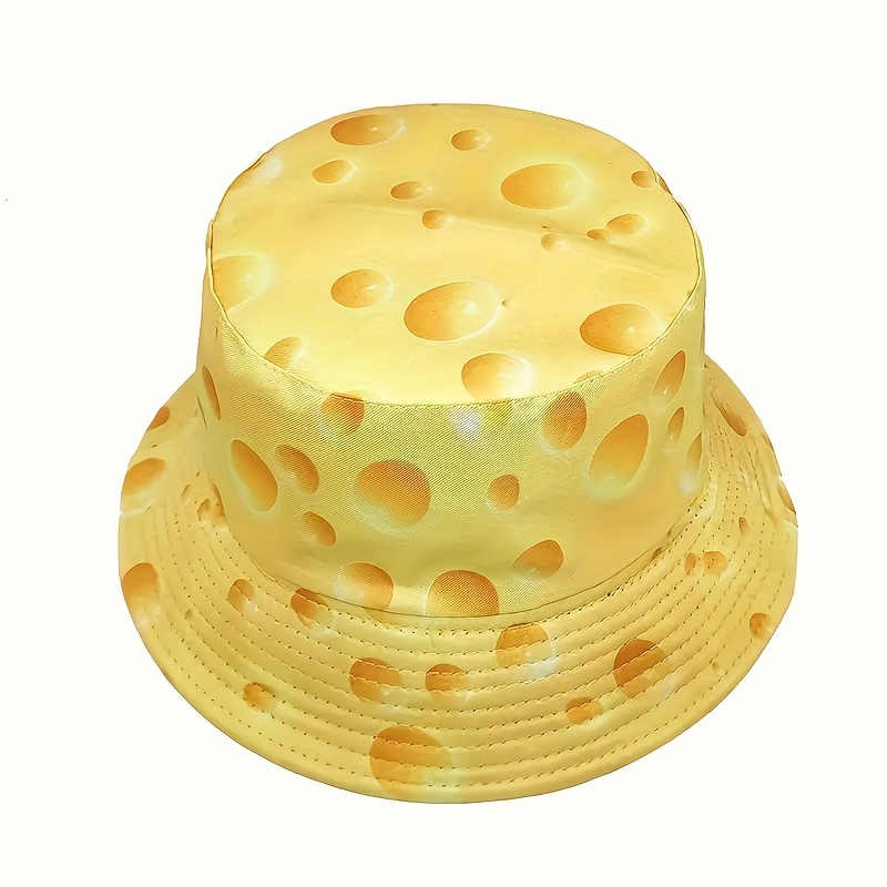 

Women's Cheese Pattern Printed Bucket Hat, Double-sided Wearable Sun Protection Basin Hat, Outdoor Travel Fisherman Hat