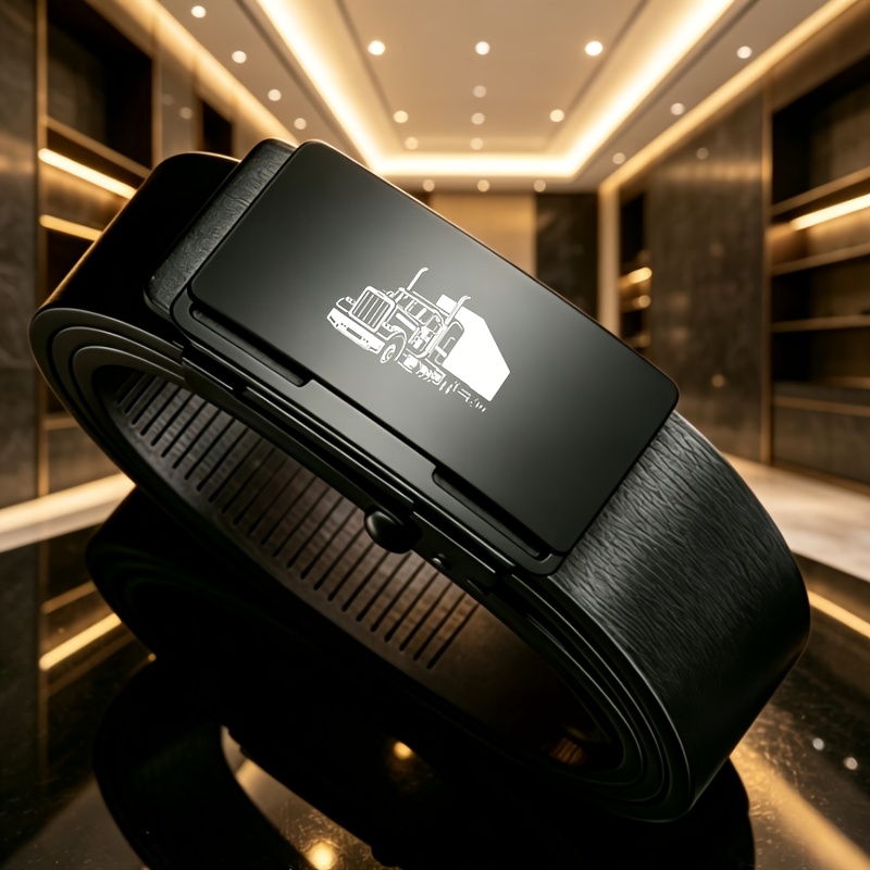 Men's Automatic Buckle Belt with Truck Logo Design