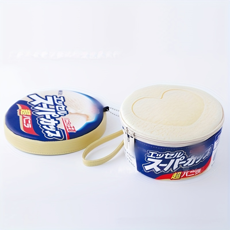 TEMU 【ラーメンカ＆アイスクリーム型】マルチサイズ収納バッグ 日本デザイン 大容量 コスメ/小物ボックス かわいいバニラ柄ストラップ付き