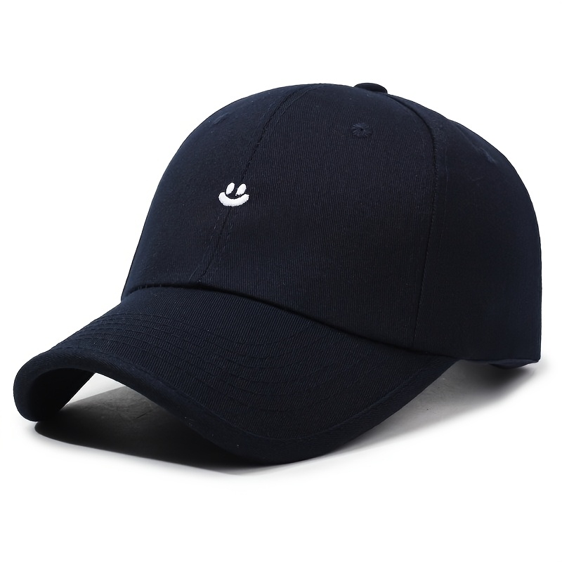 E-shop Fröhliches Gesicht Bestickte Mütze für Männer Frauen, Trendige Unisex-Kappe in 4 Farben (Weiß, Navy, Schwarz, Khaki), Leichte Verstellbare Dad