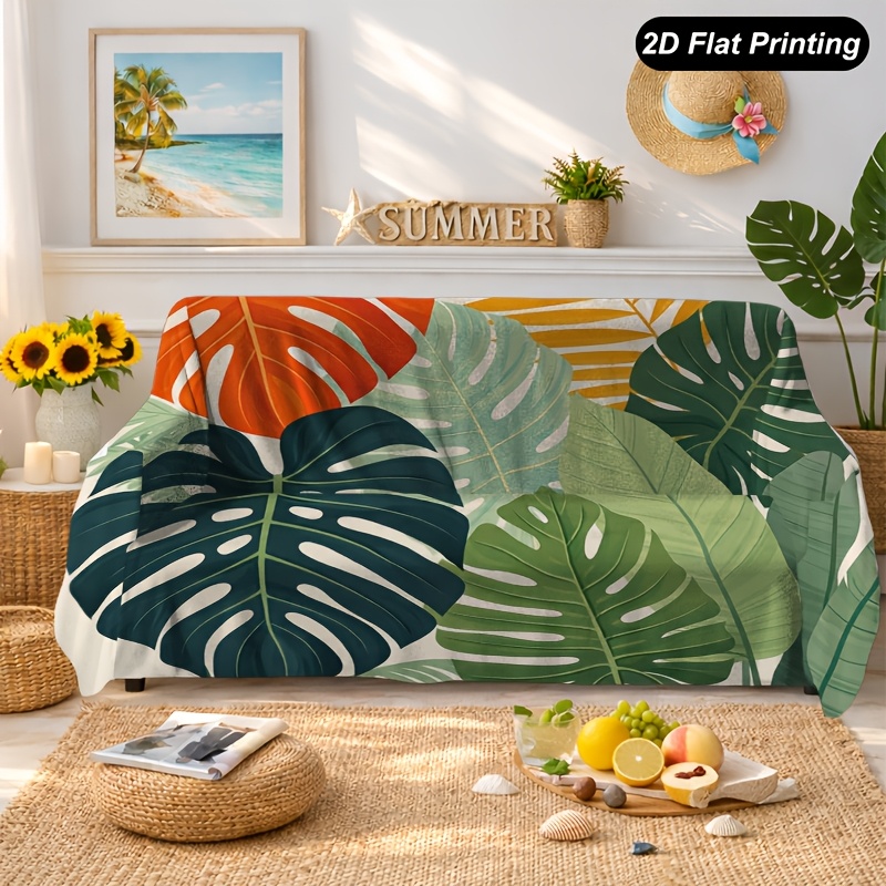 TEMU 1pc Summer Tropical Leaf Monstera Plant 2d Printing Sofa For 1-4 Seater Sofas, Perfect For Living Room, Bedroom, Or Office Decor, Festive ,