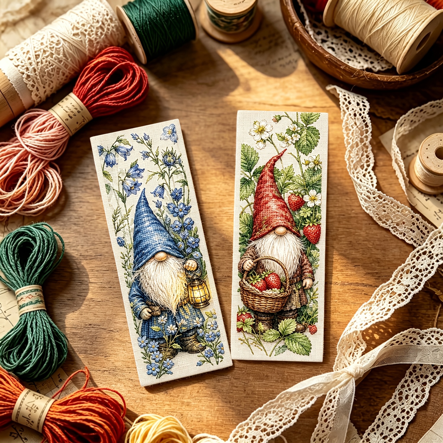 11-Carat Printed Cross-Stitch Bookmark Set, Forest Fruit Gnome Theme