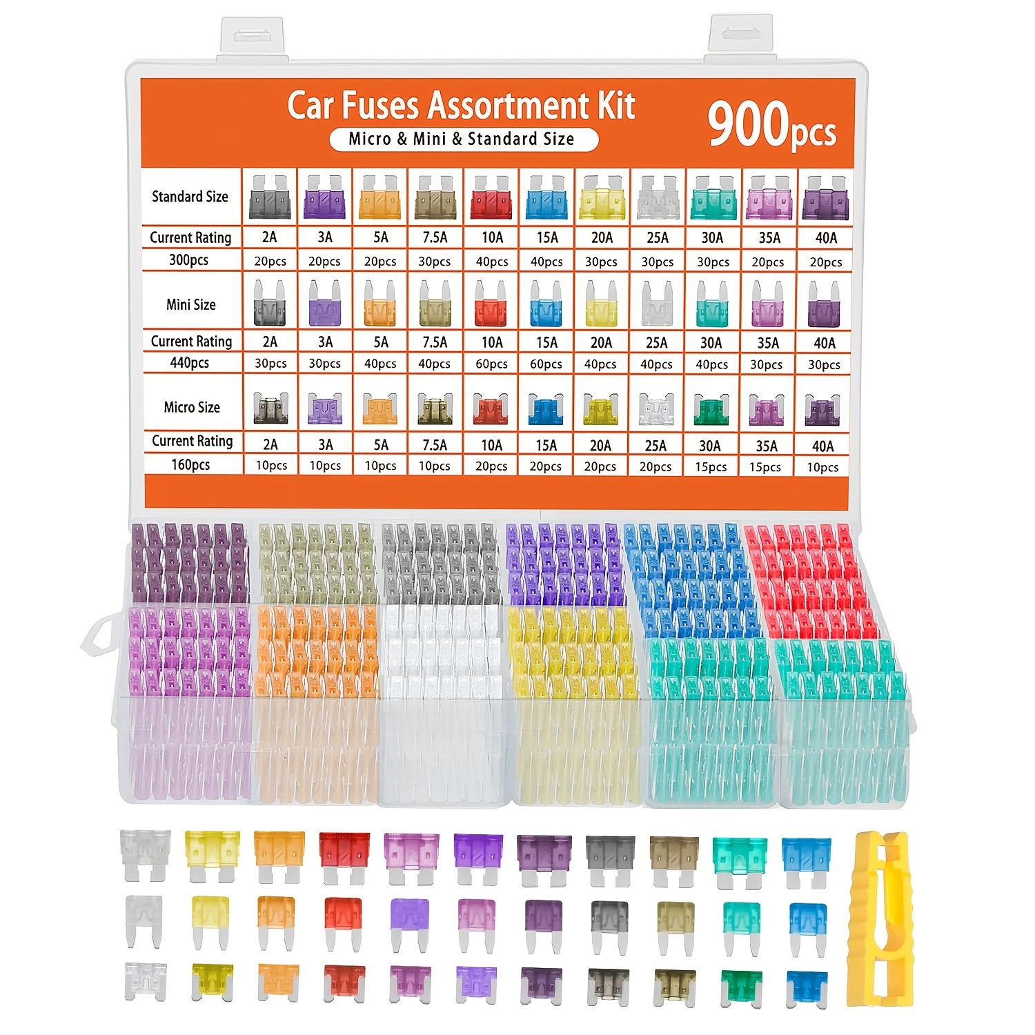 TEMU 900pcs Car Fuse Assortment Kit, 440pcs Mini Blade Fuses   300 Standard Automotive Fuses   160 Micro   Puller, Rv//truck/motorcycle/yacht