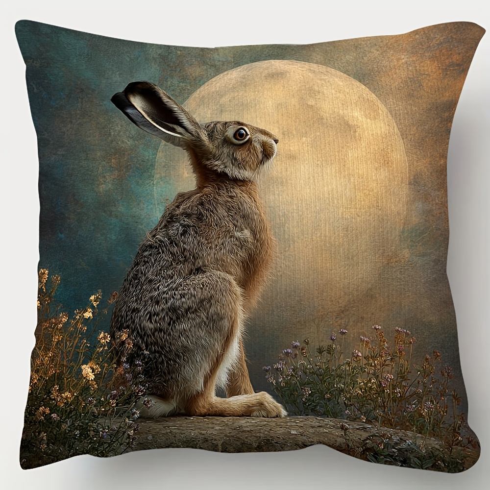 TEMU 1pc, Double-side Short Pillowcase, Hare Gazed Up At The Moon Throw Pillows Covers, Multiple Sizes Pillow Case, Suitable For Sofa, Living Room,