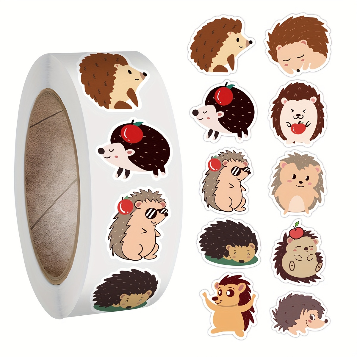Image of 500pcs Cute Hedgehog Stickers Roll Vinyl Aesthetics Stickers Scrapbooking, Diary, Bumper, Skateboard, Water Bottle, Hard Hat, Car Stickers