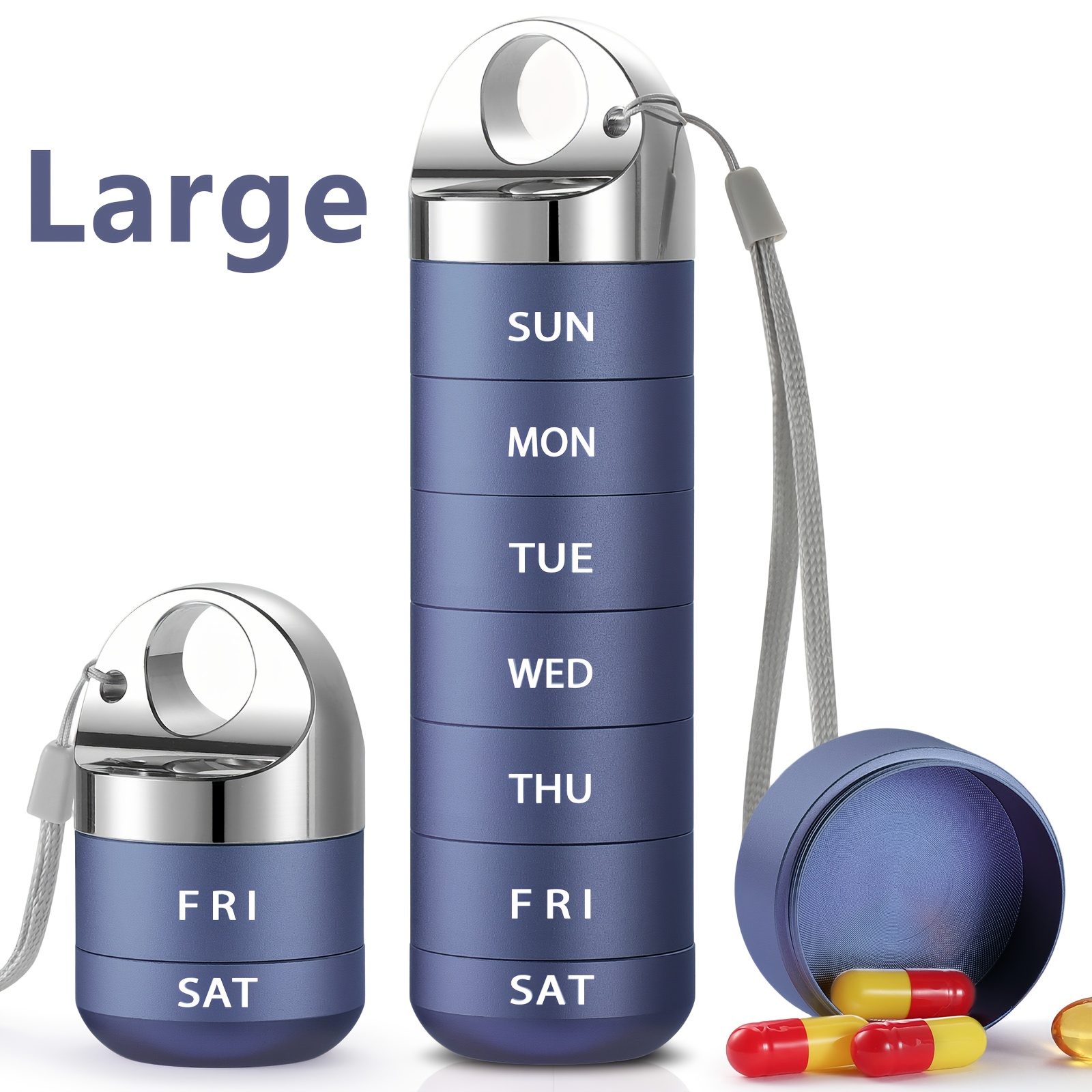 Image of Metal Travel Pill Organizer, Portable Weekly Pill Box, Large Pill Case Container, 7 Day Daily Medicine Organizer Holder For Vitamin, Fish Oil, Supplement