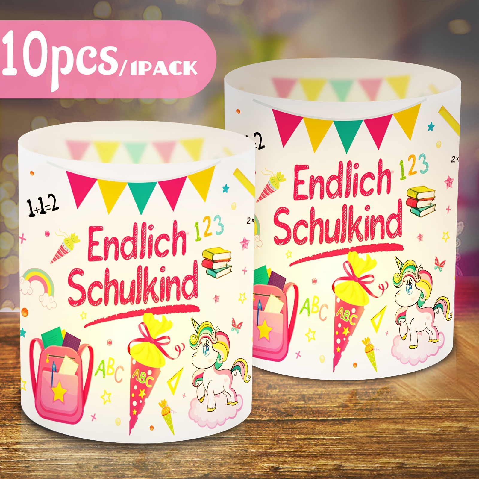 Image of 10pcs Pink Decoration Cute Rainbow Pony Triangle Candy Lampshade, Dining Table Decoration On Day Of School, Girls' First Day Decoration, School Bag Cute Pony Triangle Candy Cone