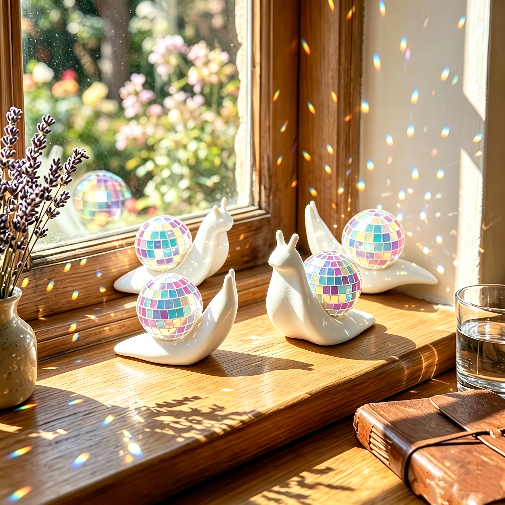 TEMU 4pcs Snail-shaped Disco Ball Suncatcher Set Indoor Refracting Decor Outdoor Garden Miniature Landscape Ornament