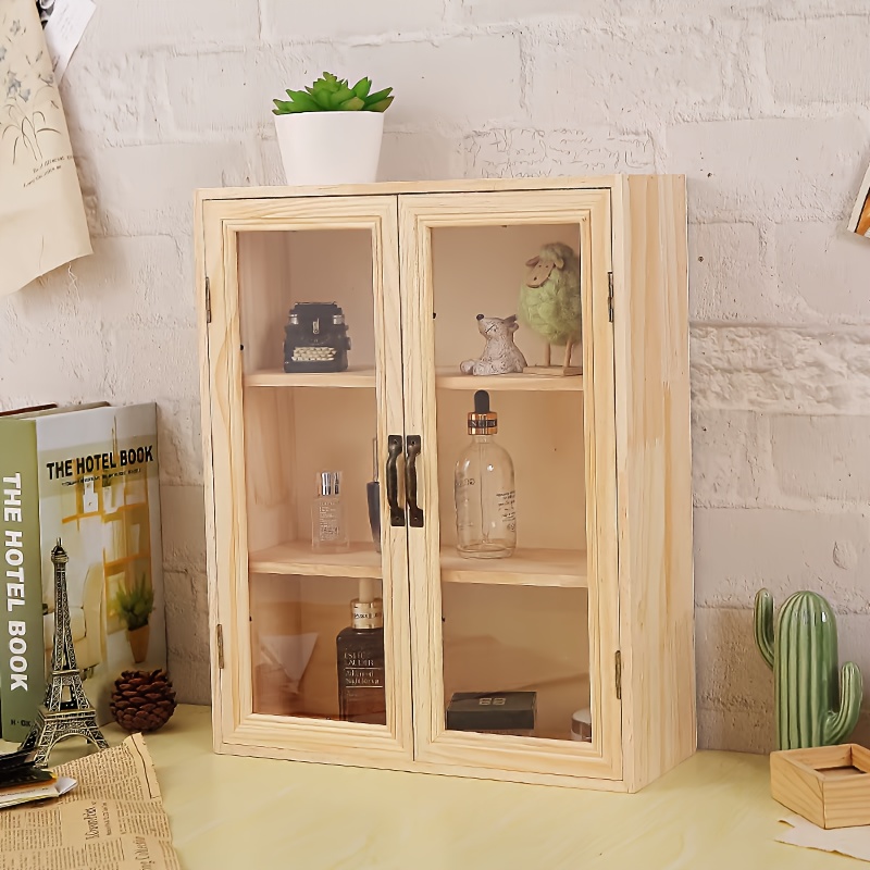 imagen del artículo 1 vitrina de madera,   elegante,   de madera,   de almacenamiento   con   de madera  , adecuada para exhibición de coleccionables y decoración  ,   multinivel