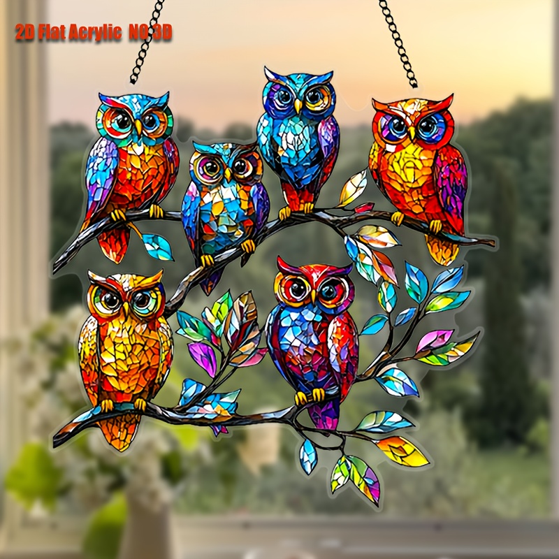 

[2d Flat] 1/8" Colorful 2d Flat Owl Pendant, Acrylic Animal Decor, Boho Style, Wedding, Home, Living Room, Bedroom, No Electricity Required, No Feathers