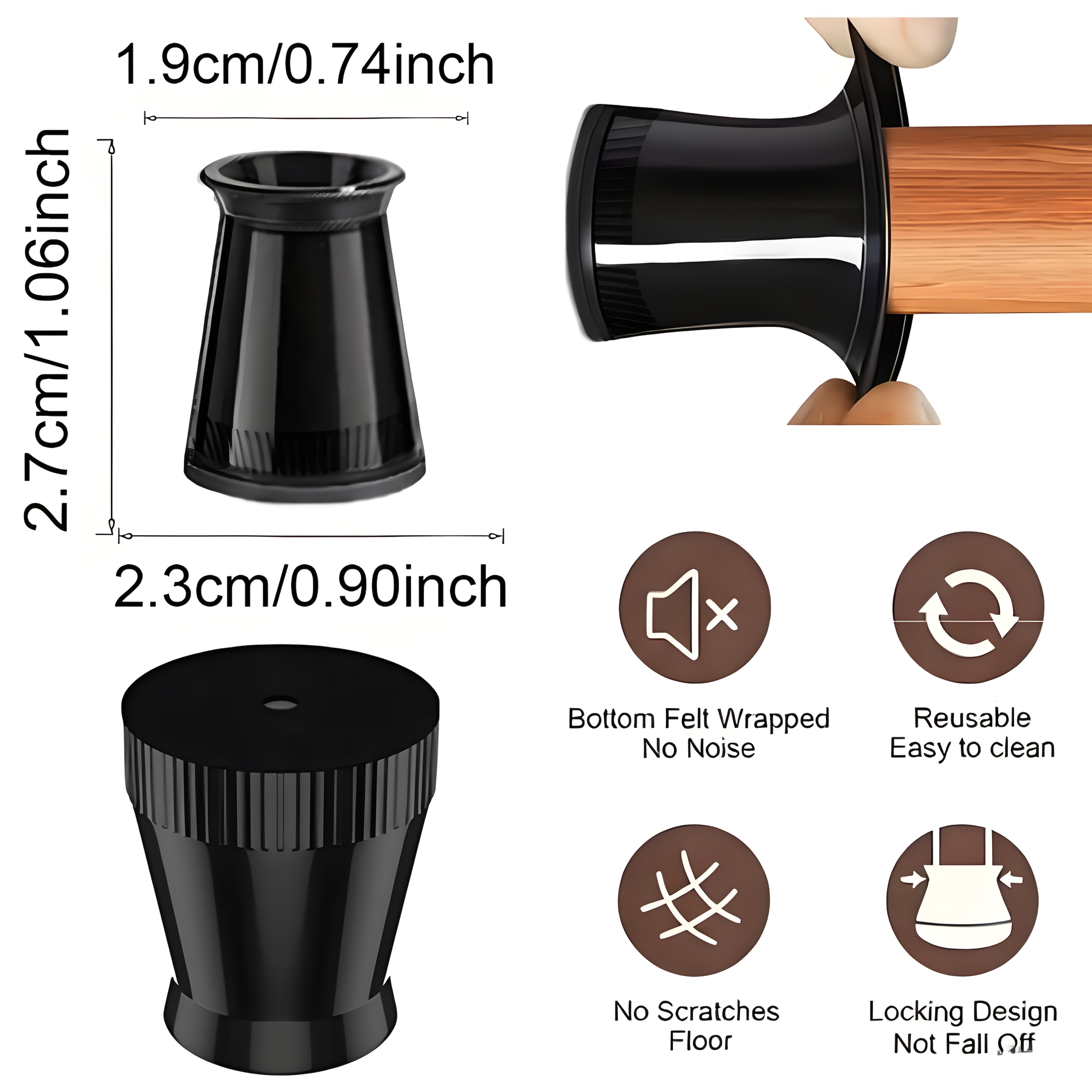 TEMU Lot de 20 protections de sol rondes noires pour pieds de chaise, petits coussinets de protection pour pieds de chaise, adaptés aux pieds de