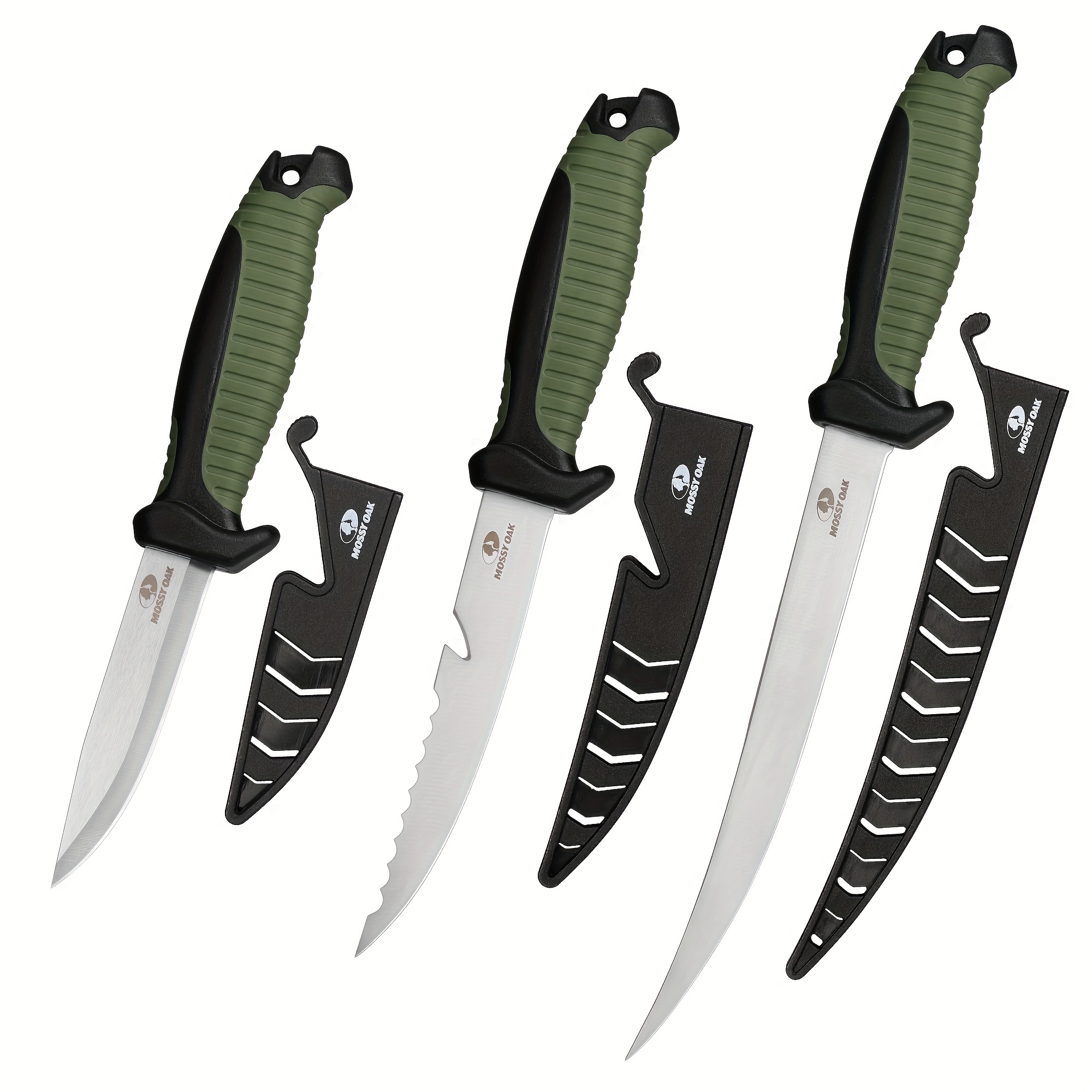 

Oak 3-piece Fishing Fillet Knife Set With Protective Sheath, Stainless Steel Filet Knives With Non-slip Handle, Bait Knife For Filleting And Boning (military Green)