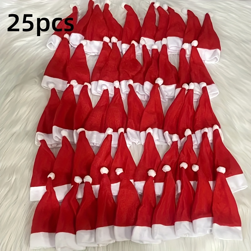 TEMU 25pcs Mini Santa Hats, Christmas Craft Doll Bottle Hats, Christmas Party Decorations, Santa Hats, Miniature Holiday Props, Small Christmas Hats,