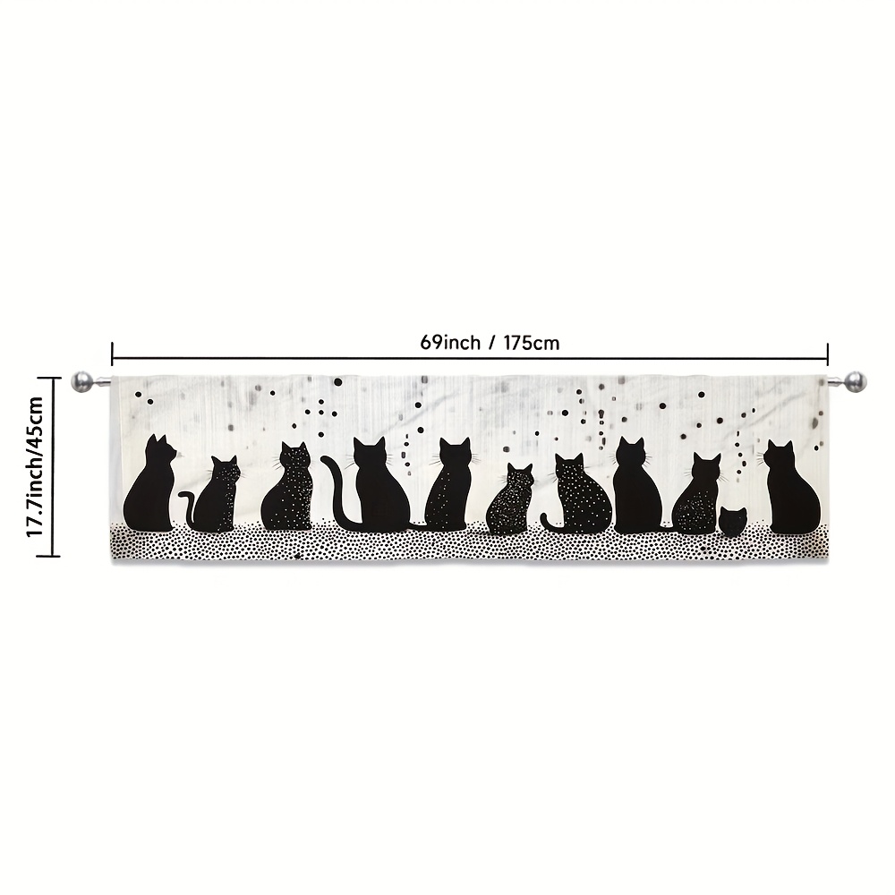 TEMU 1pc, Modern Art Themed Drapery, Black And White Cat, Machine Washable Fabric, For Kitchen Curtains, Coffee Shop Children's Room Curtains Living
