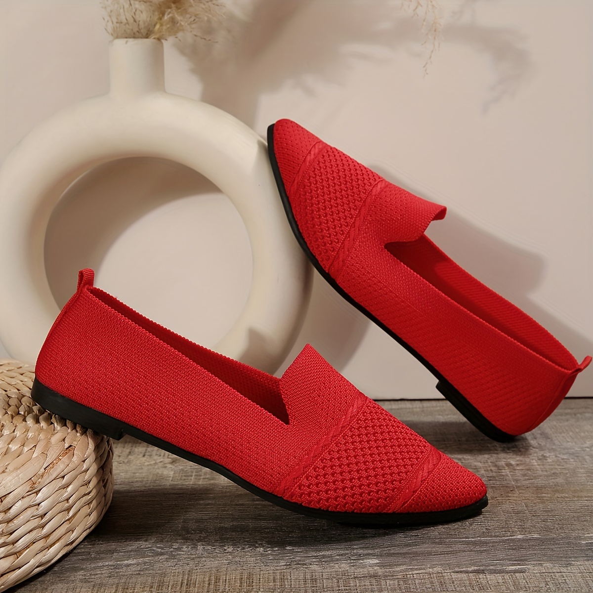 Elegant Ballet Flat Shoes For Women, Slip-On Breathable Soft Sole Daily Knitted Ballets, Point Toe Daily Wear
