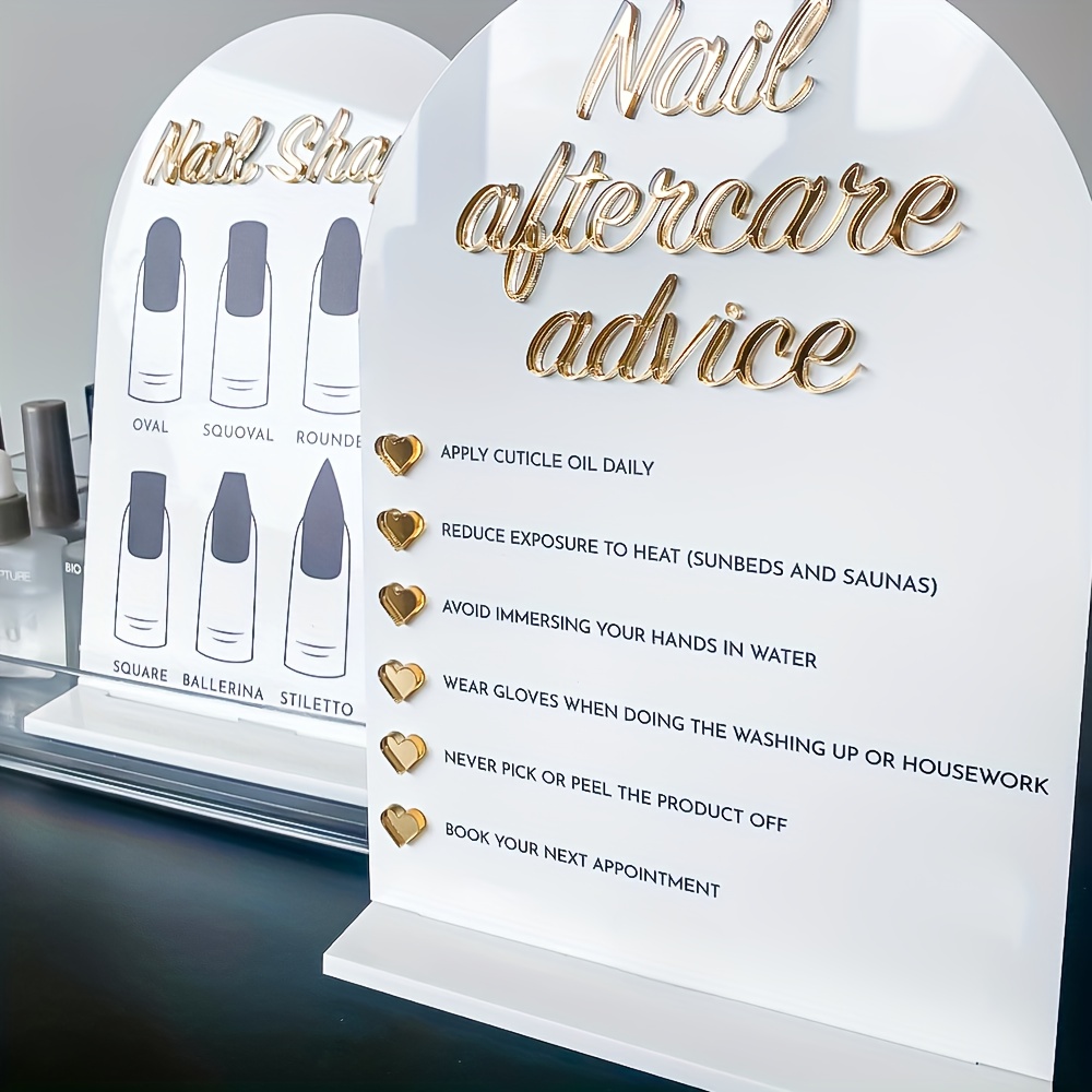 

Acrylic Nail Salon Shape Selection Sign With Aftercare Tips, Nail Maintenance Reminder Stand, Unscented Nail Care Advice Display For Manicure Tools & Accessories