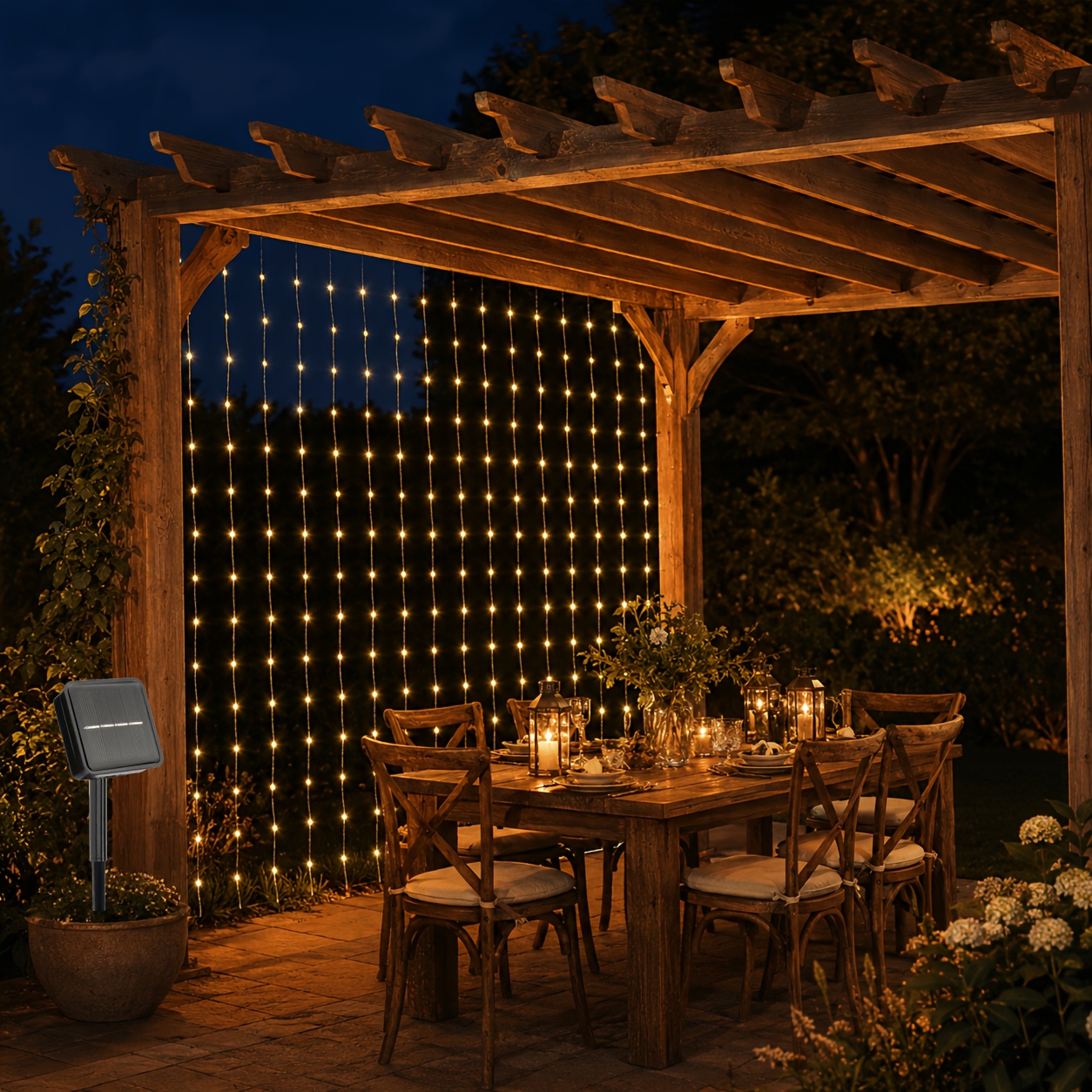TEMU 1pc Solar Curtain Lights, White Led Outdoor String Lights With Transparent Wire, Ip54 Solar Powered Hanging Lights For Gazebo, Patio, Porch,