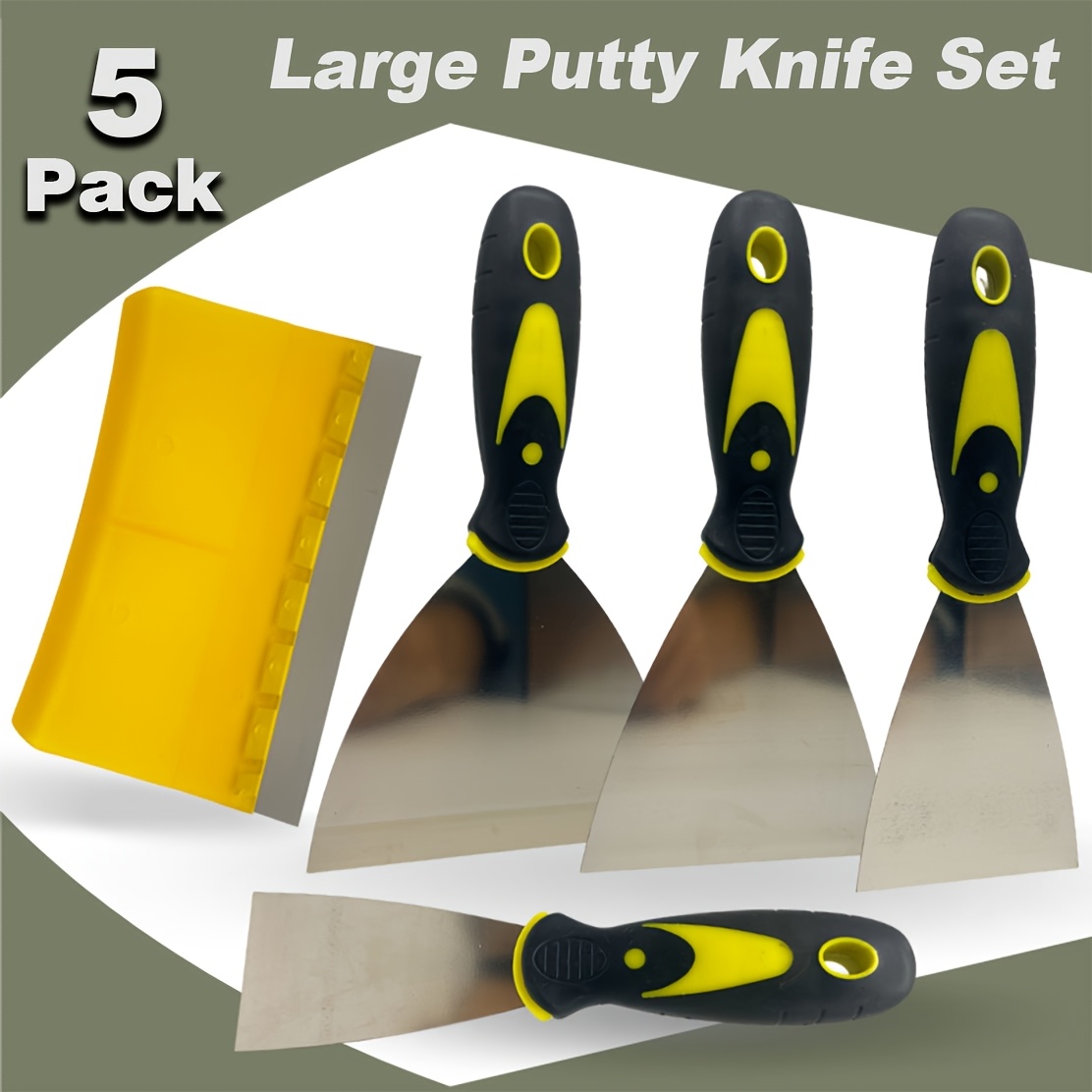 TEMU Putty Knife Set 5pcs, Professional Home Tool Scraper Kit (2 To 5 Inches + Large Trowel), Rust-resistant For Wall Repair, Paint , Plaster Work,