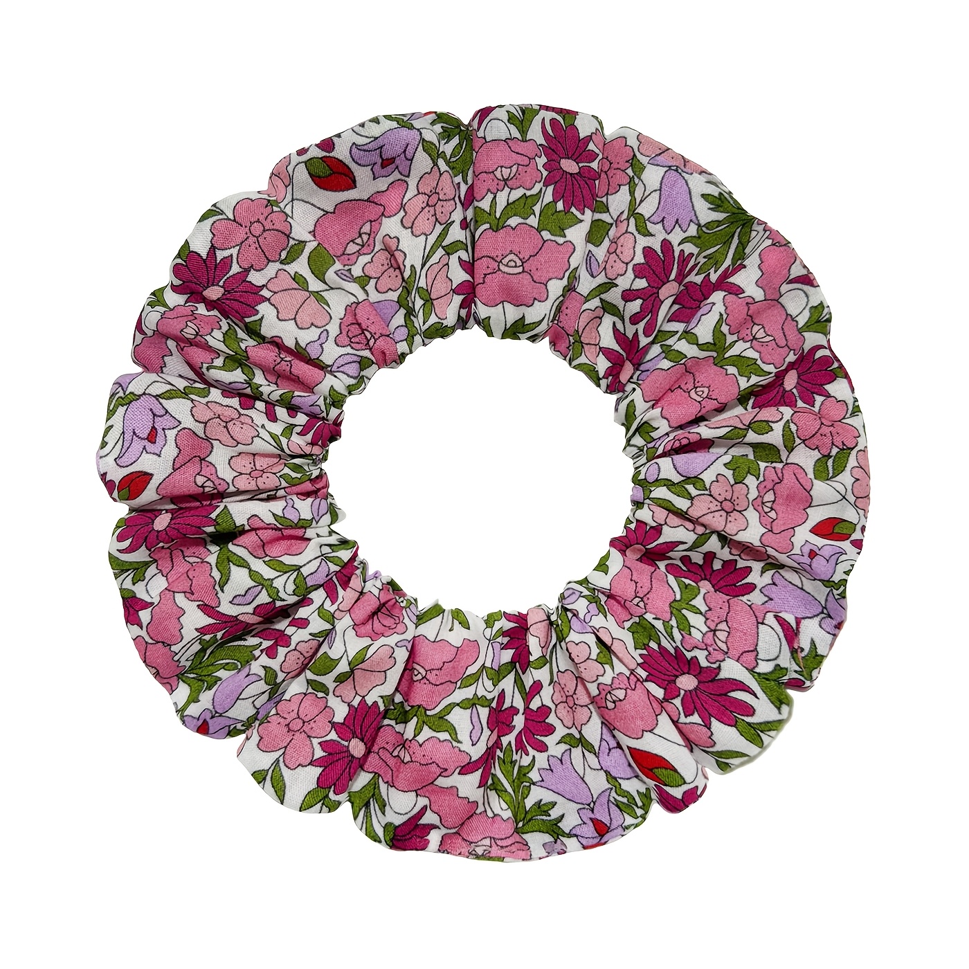 TEMU Pink Floral -match Fabric Printed High-elastic Women's Hair Tie Elastic Hairband