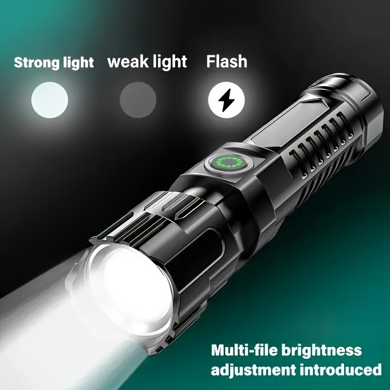 E-shop Vielseitige Outdoor LED-Taschenlampe mit starkem Licht und langem, teleskopischem Zoom, USB-aufladbar, ideal für Camping, Angeln, Jagen und